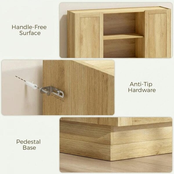 Sideboard Buffet Cabinet, 133 cm Storage Cabinet with 2 Open Shelves, 2 Cupboards and Soft Close Doors, Natural
