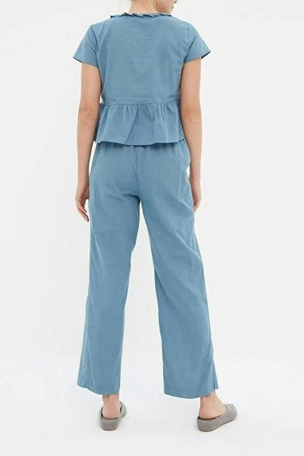 2-Piece Ruffled Viscose Woven Pajama Set