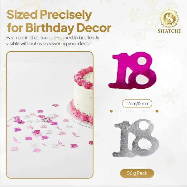 18th Birthday Pink and Silver Metallic Confetti Decoration Pack for Party Tables image 1