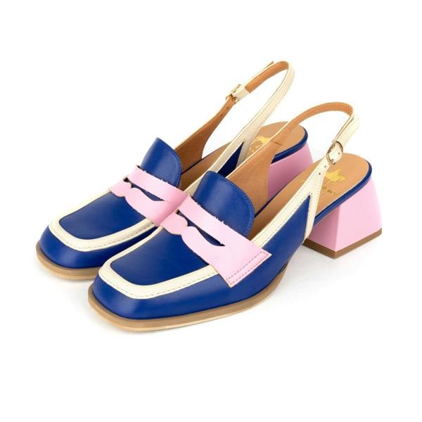 Embassy London Diana - Blue & Cream & Pink - Women's block heel slingback leather pump