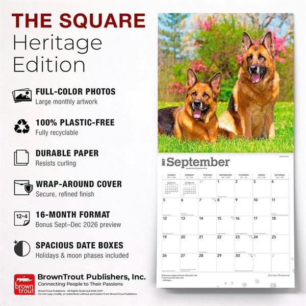 German Shepherds Calendar 2027, Wall Calendars, Month To View, Dogs, Gift