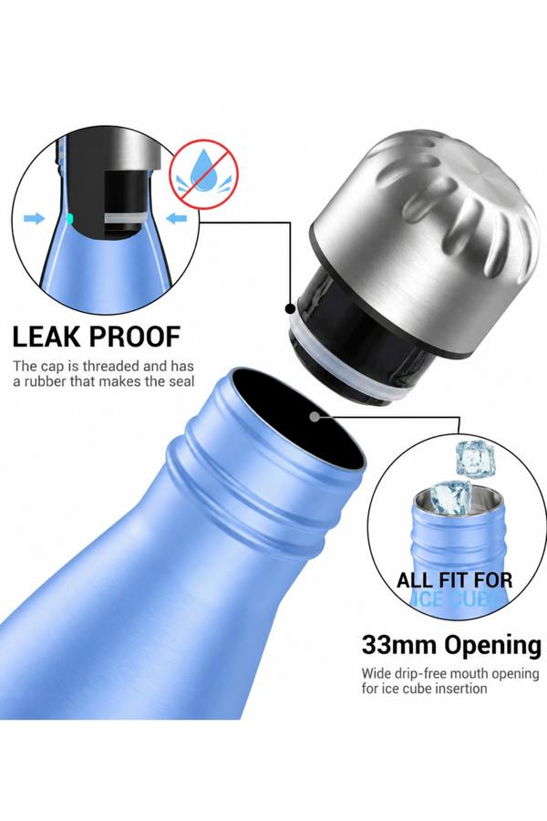 Dyzi 500ml Stainless Steel Water Bottle Leak Proof BPA Free Blue