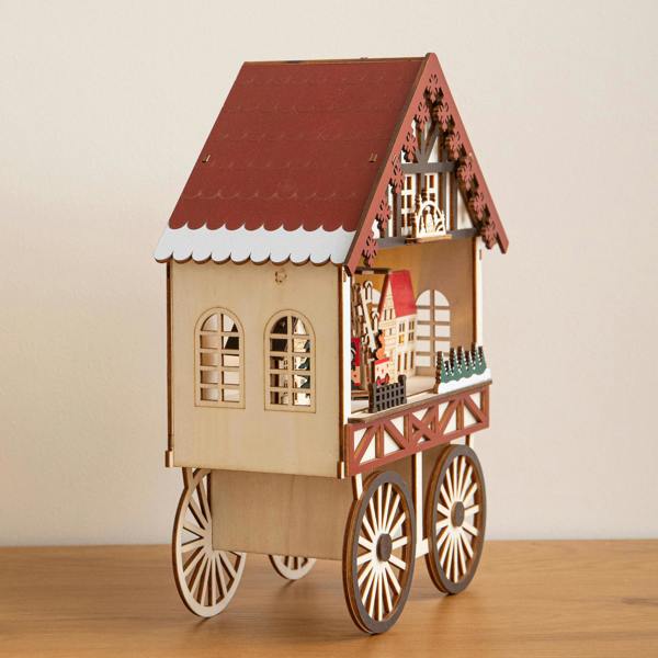Samuel Alexander 27cm Light Up Wooden Christmas Carriage Musical Scene with LEDs