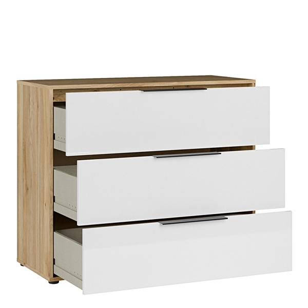 Orkney 3 Drawer Chest in Mauvella Oak and White Gloss
