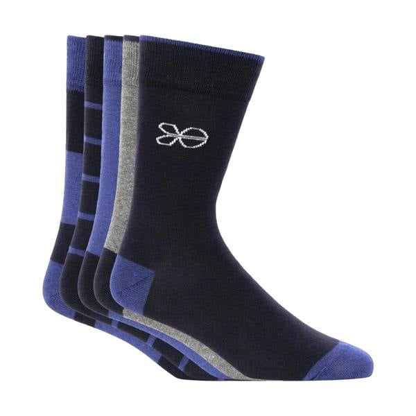 Crosshatch Mens Milato Crew Socks (Pack of 5) - Blue/Grey - 