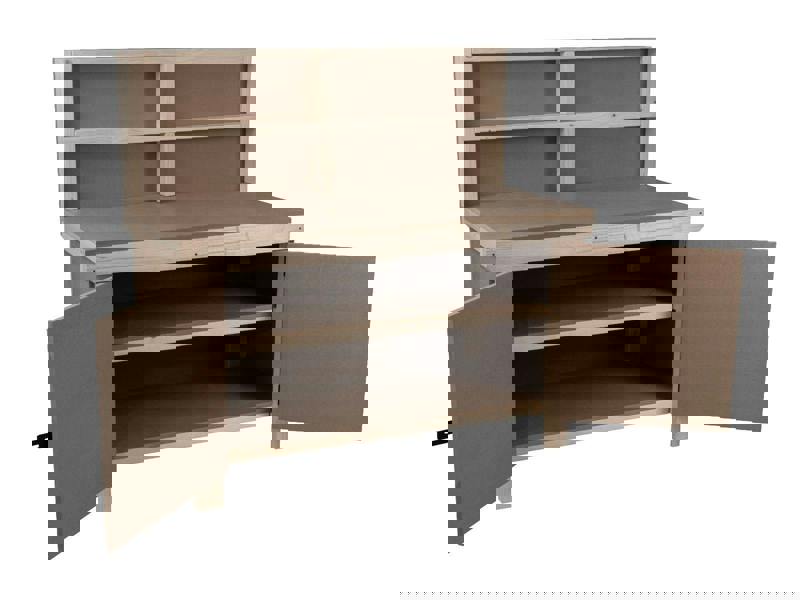 Arbor Garden Solutions Wooden MDF Top Workbench With Lockable Cupboard (V.9) with back panel and double shelf