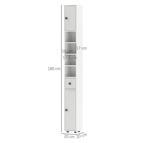 Wyld Haus Pabaha Tall Slim Bathroom Storage Cabinet With Drawers Shelves And Cupboards Light Grey