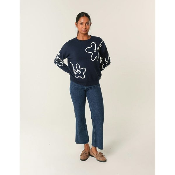 Blue Vanilla Floral Pattern Sweater