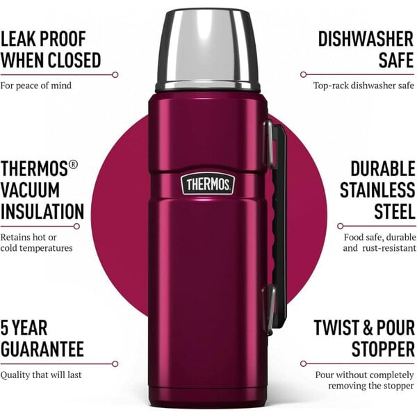 Thermos Stainless King 1.2L Insulated Flask 24h Hot 24h Cold Raspberry Pink