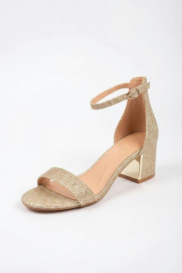 Bella Womens Glitter Block Heel Sandals - CHAMPAGNE