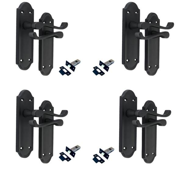 EDH Door Hardware Matt Black Internal Door Handles Ashford Style Lever Latch Handles and Latch