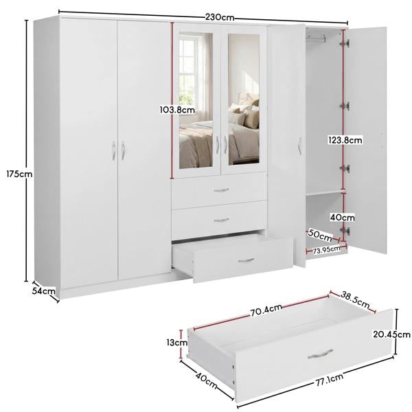 Vida Designs Riano 6 Door 3 Drawer Mirrored Wardrobe