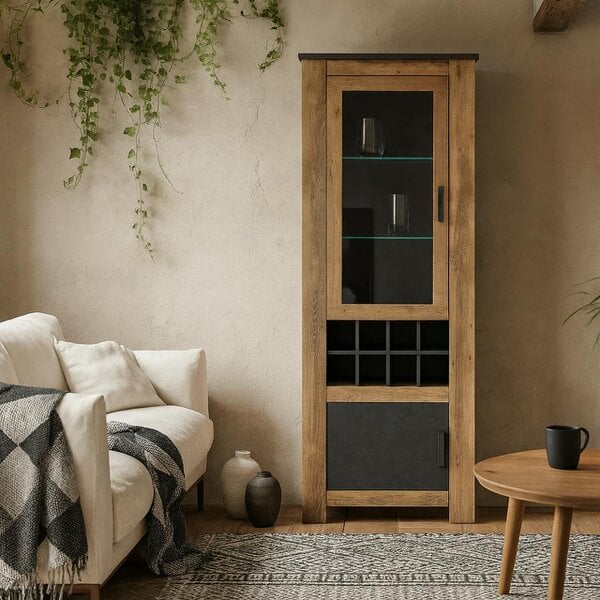 Wyld Haus Juniper Chestnut and Matera Grey 2 Door Display Cabinet with Wine Rack