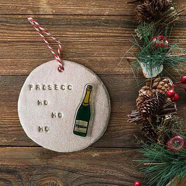 Prosecco Ho Ho Ho festive Christmas hanging decoration display