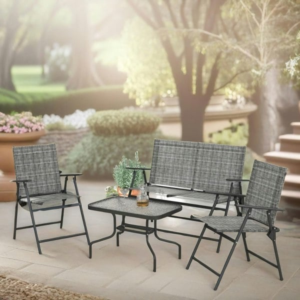 Rafaelo Mobilia Set of 4 Foldable Mesh Garden Bistro Furniture Set Grey