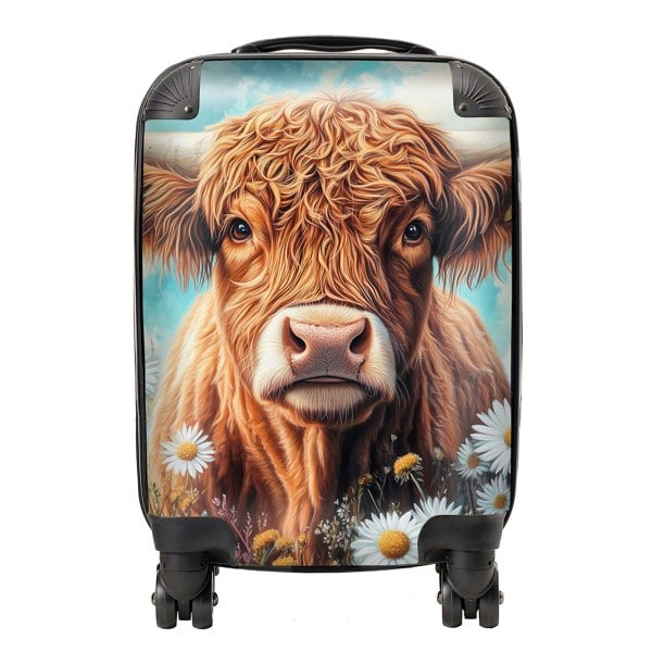 Warren Reed Highland Cow with Daisies Suitcase