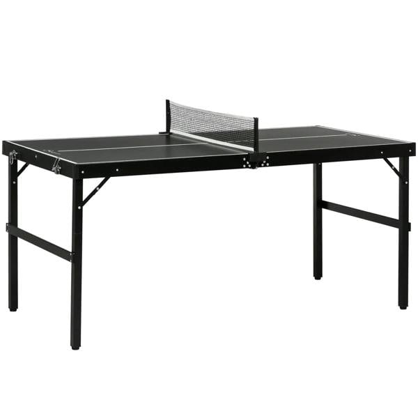 Black folding mini ping pong table with net and aluminum frame