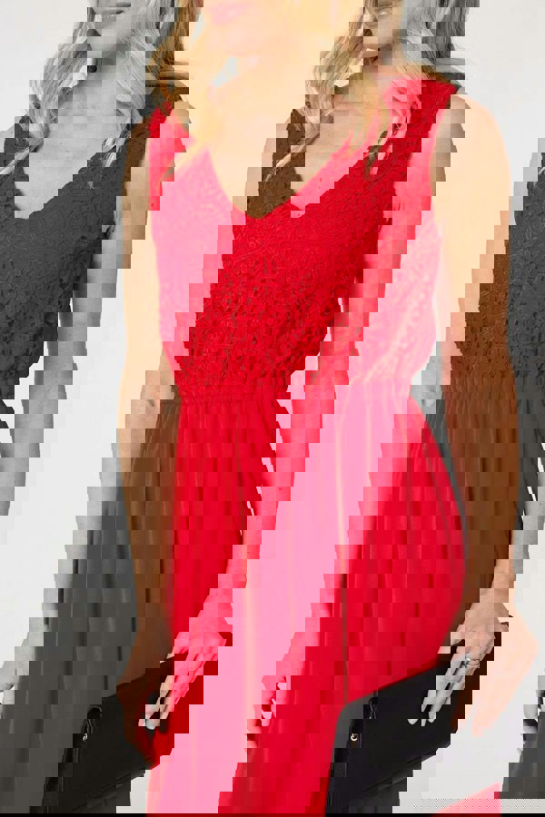 Red | Crochet Detail Sleeveless Midi Dress