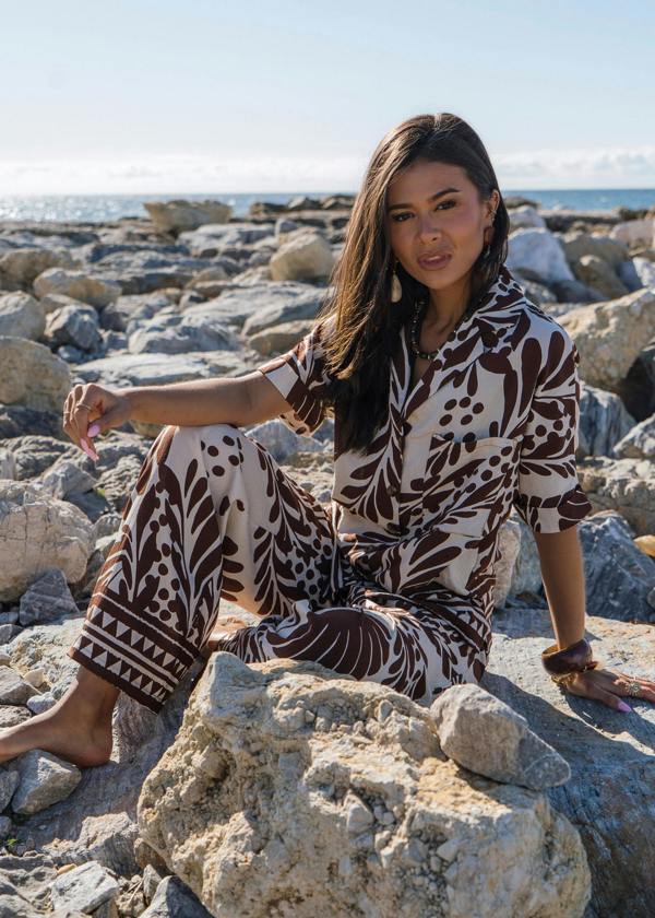 Gini London Chocolate Border Print Elasticated Trousers