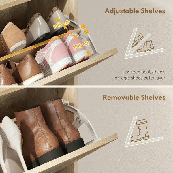 Bobobiy Shoe Cabinet with 2 Flip Drawers, Boho Narrow Shoe Storage Cabinet, Oak