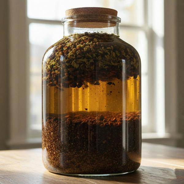 Earthy Tones 9 eye serum ingredients infusion in a glass jar