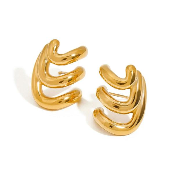 Elk & Bloom Chunky Triple Hoop Wave 14K Gold Studs
