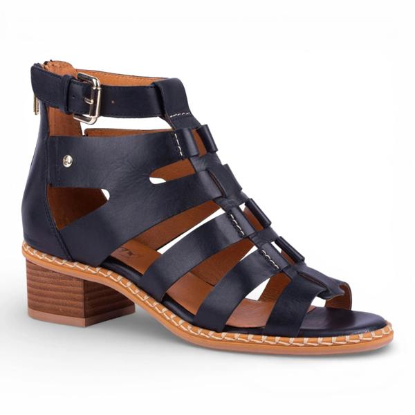 Pikolinos Blanes - Women's Black Leather Block-Heel Sandals