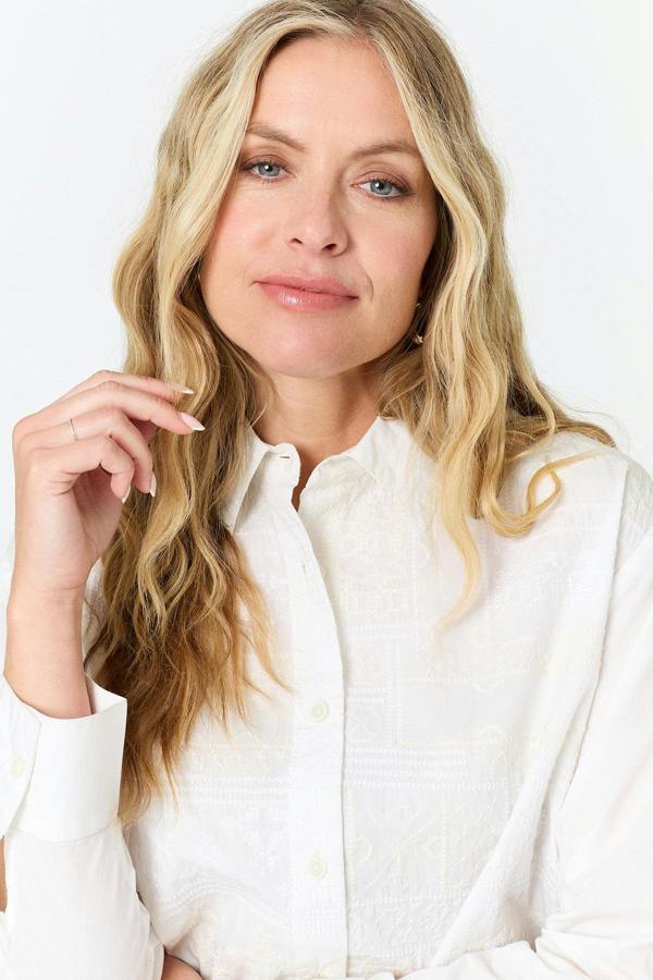 White | Long Sleeve Embroidered Texture Shirt