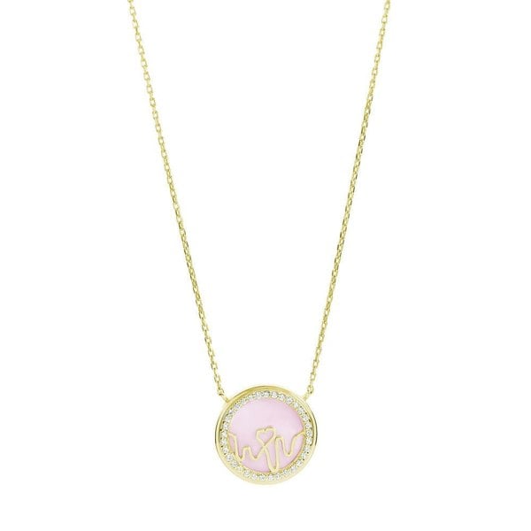 BLOOMTINE Loves Frequency 18K Gold Pink Opal Diamond Heartbeat Necklace