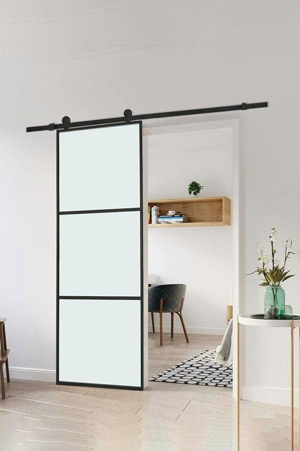 Living and Home Clear Glass Sliding Barn Door with 183cm Slide Guide Hardware Kit