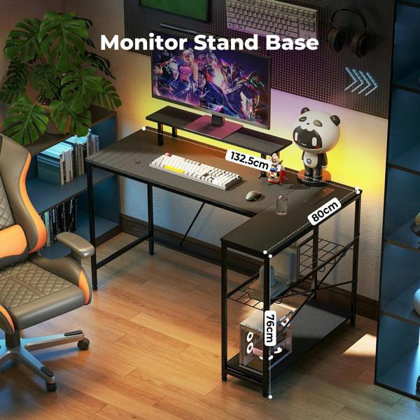 Levede L-Shaped Gaming Desk Computer Table with RGB Lights Power Outlets 132.5CM