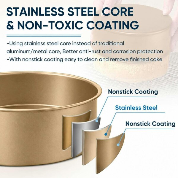 Dyzi 22cm Round Non-Stick Deep Cake Mould Stainless Steel Baking Pan Gold