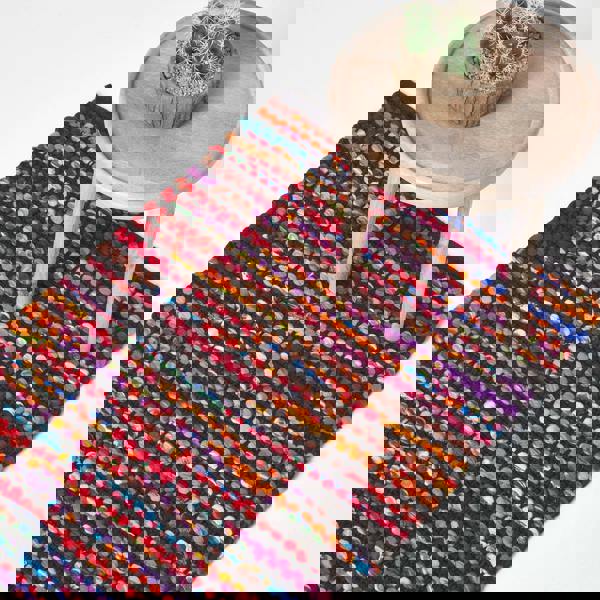 HOMESCAPES Handwoven Multi Coloured Recycled Chindi Folk Rug