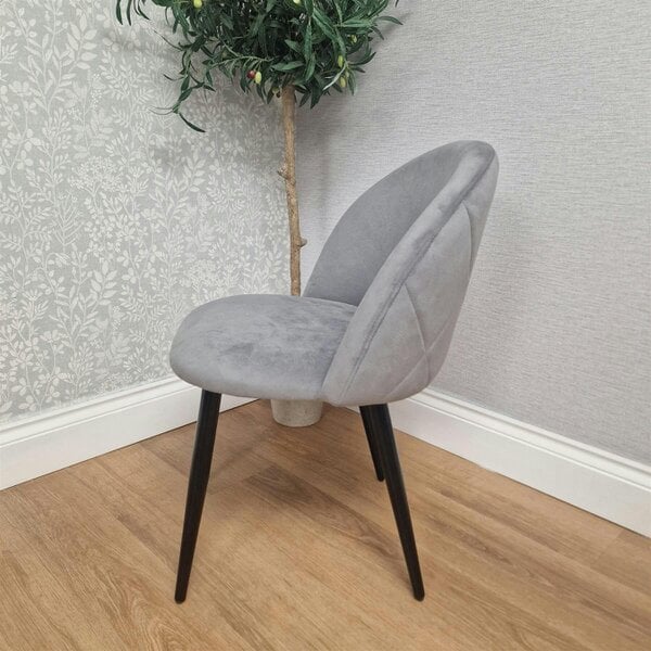 Kosy Koala Set of 4 Grey Velvet Dining Chairs with Curved Backrests & Black Metal Legs, 77x44x59 cm