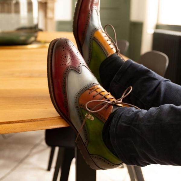 Laura Vita Lorenzo Conti Men's Black Burgundy Leather Brogue Oxford DressShoes - Antonin 01