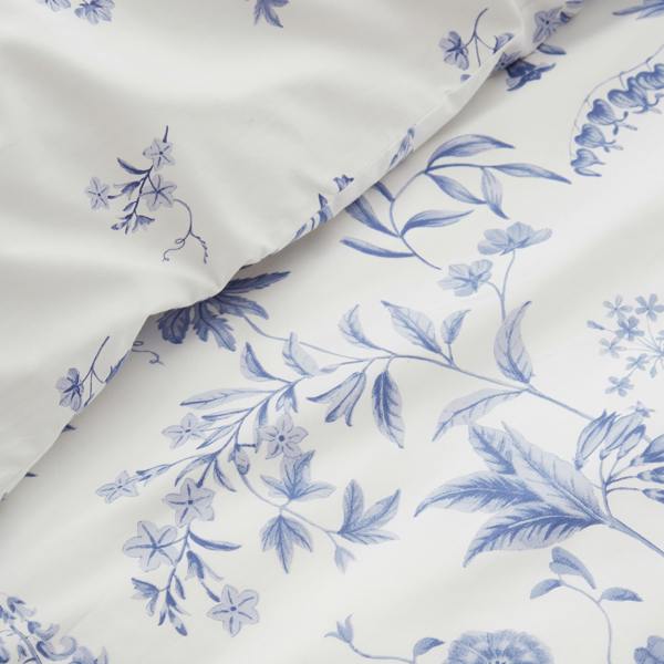 Bianca Thea Floral 200 Thread Count Cotton Reversible Duvet Cover Set Blue