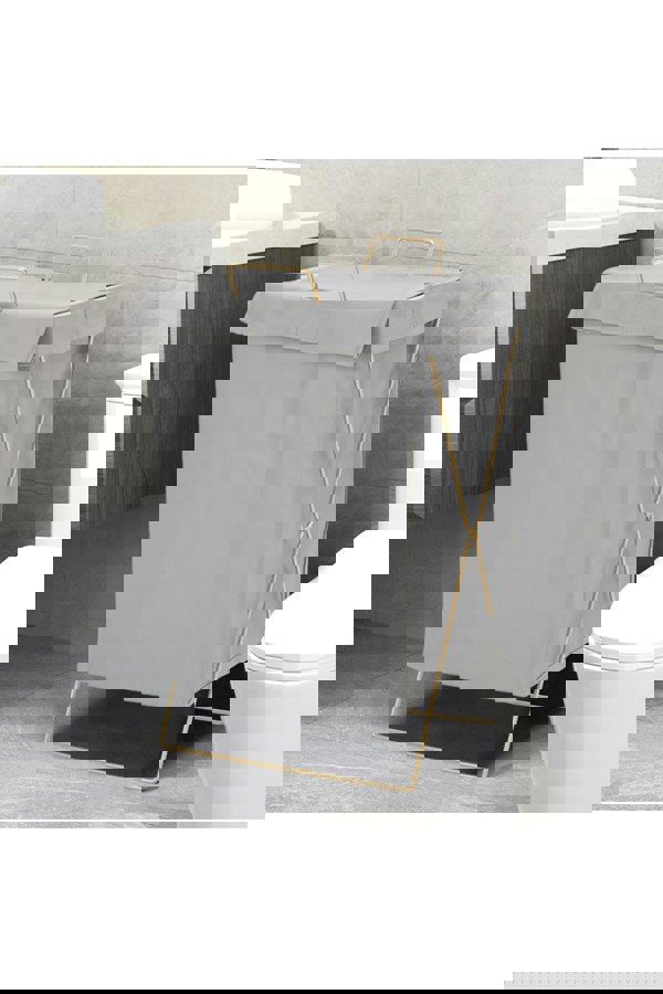 Living and Home Collapsible PU Leather Laundry Hamper with Metal Frame