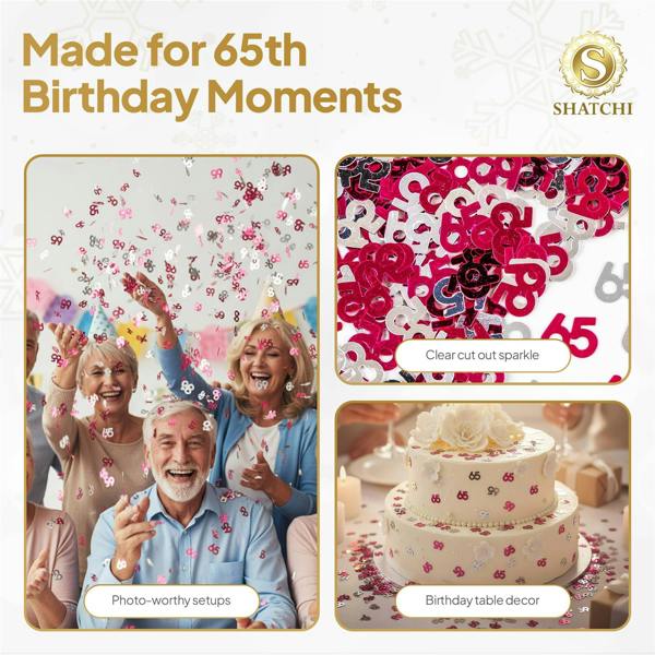 65th Birthday Pink and Silver Foil Confetti Decoration Set, Metallic Table Scatter for Parties image 7