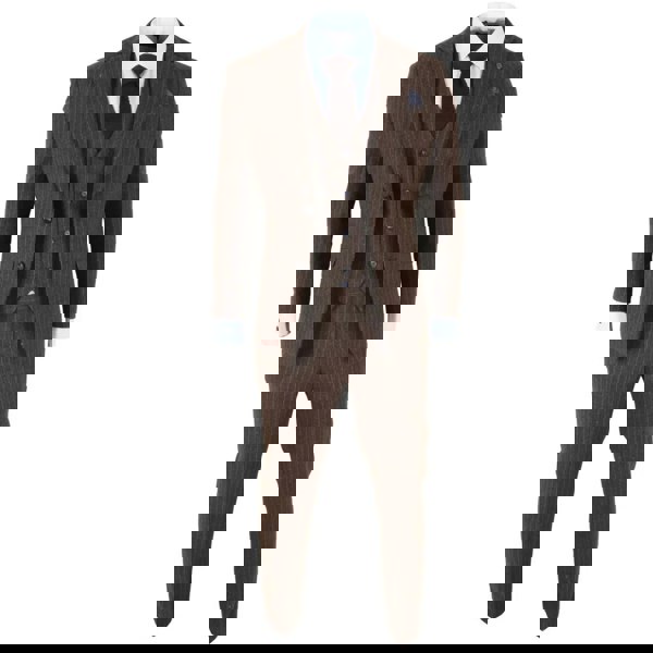 Robert Simon Victor - Men's Brown Pinstripe Slim Fit 3 Piece Suit