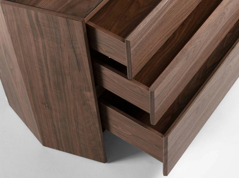 Angel Cerdá Chest of Drawers Walnut With Tempered Glass Top 7073