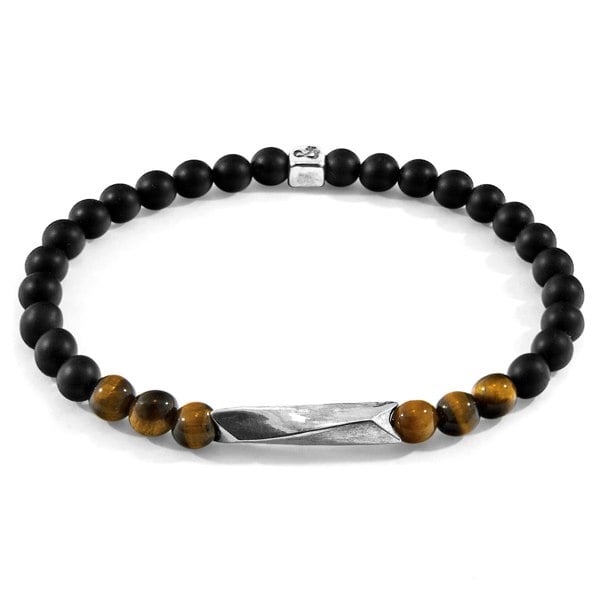 Anchor & Crew Brown Tigers Eye Orinoco Silver and Stone Bracelet 