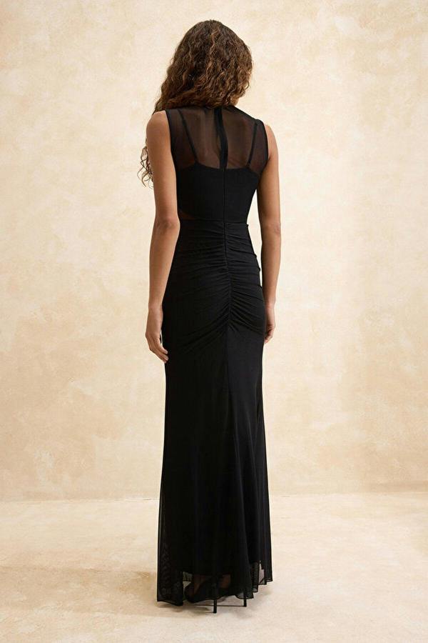 WOVCOR Tulle-Lined Maxi Evening Dress