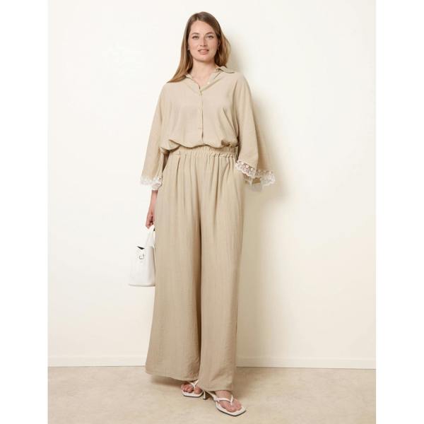 Blue Vanilla Crinkle Viscose Wide Leg Trousers
