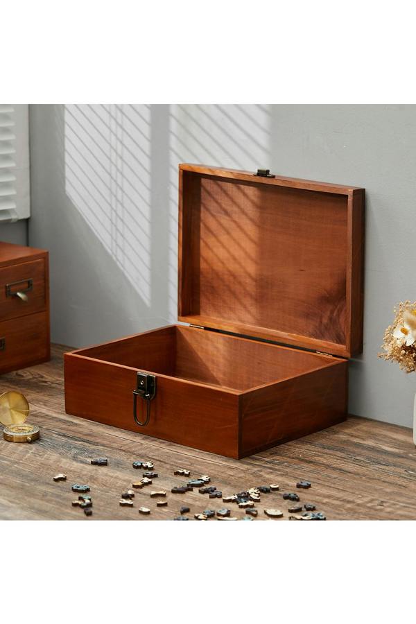 Vintage Wooden Storage Box with Hinged Lid and Lock Clasp