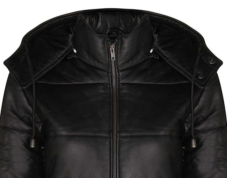 Infinity Leather Womens Puffer Leather Bomber Jacket-Ajax
