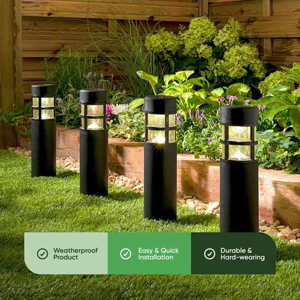 Gardenwize Pack of 4 Solar Stake Lights – Pillar LED Pathway Lights