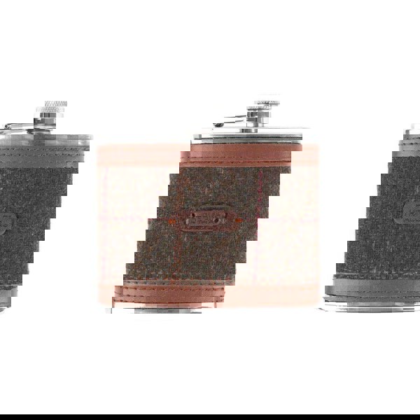 Heritage Traditions Tweed 4oz Hip Flask with Brown PU Trim Detail