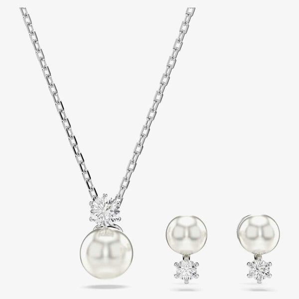 Swarovski Matrix Rhodium Plated Crystal & Pearl Jewellery Set 5689624