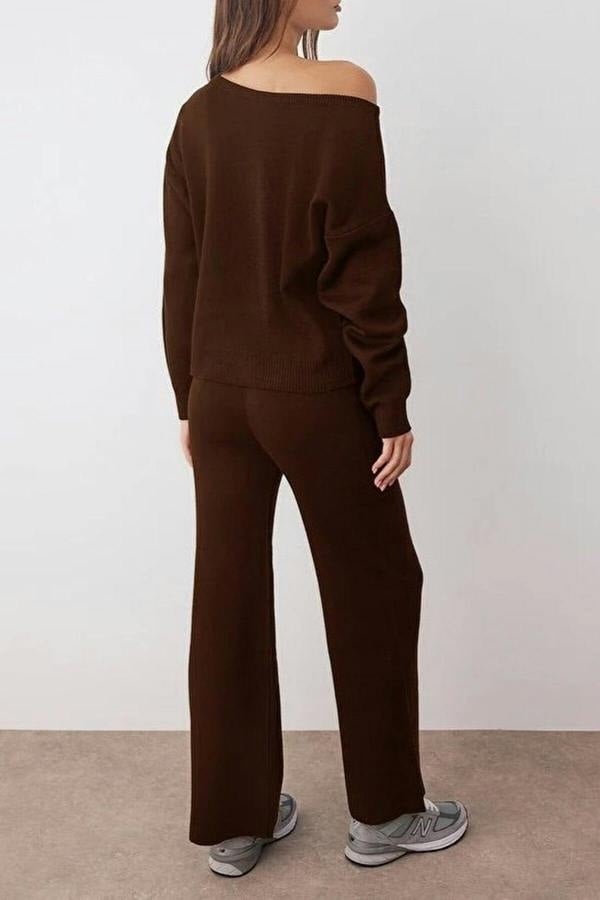 WOVCOR 2-Piece Knitwear Boat Neck Sweater-Pants Set