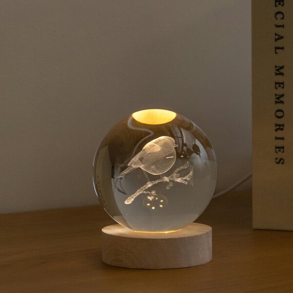 Samuel Alexander 10cm USB Powered Light Up Christmas Decoration 3D Robin Glass Globe